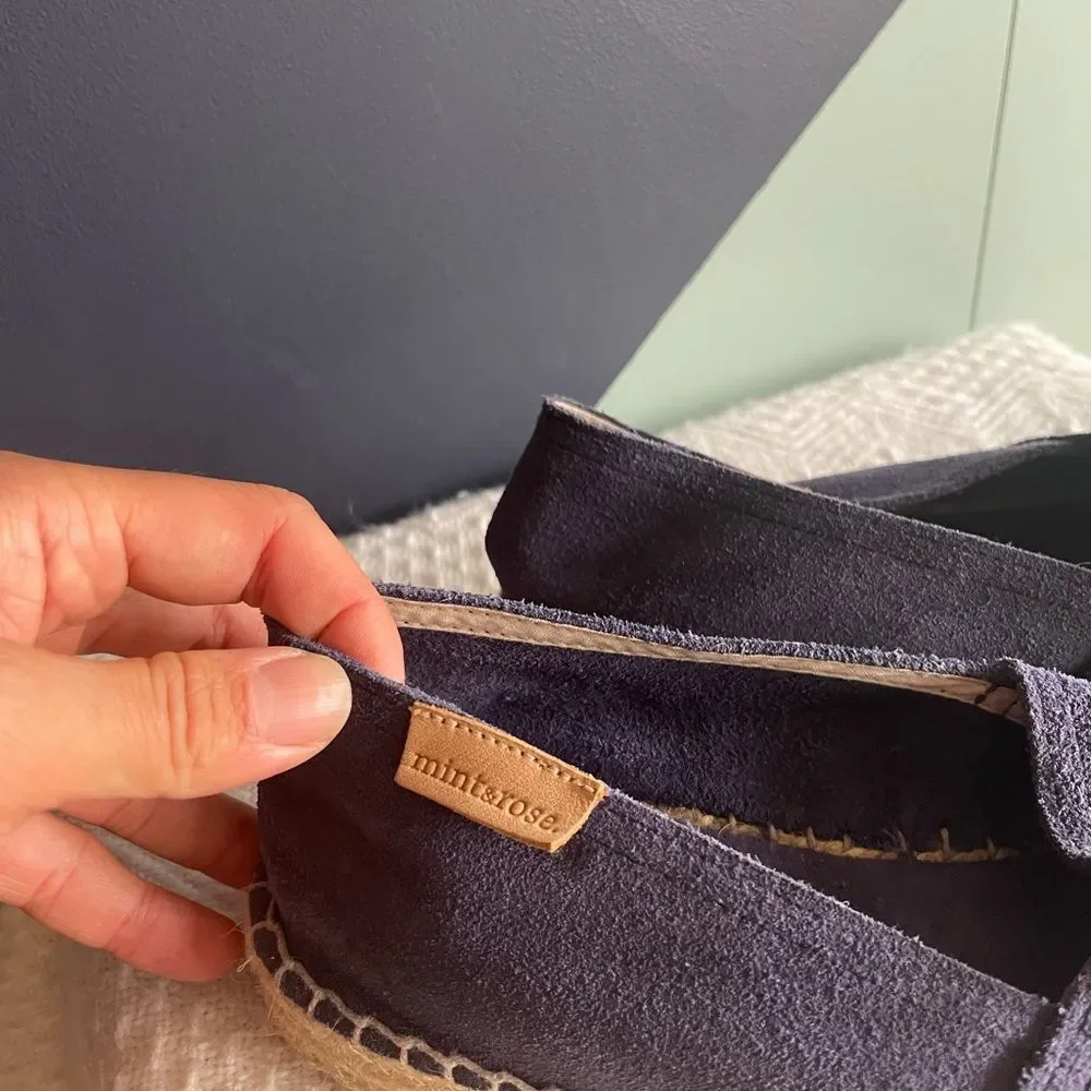 Mint & Rose $220 blue suede handmade espadrilles, Size EU 37 (US 6.5-7), VGUC